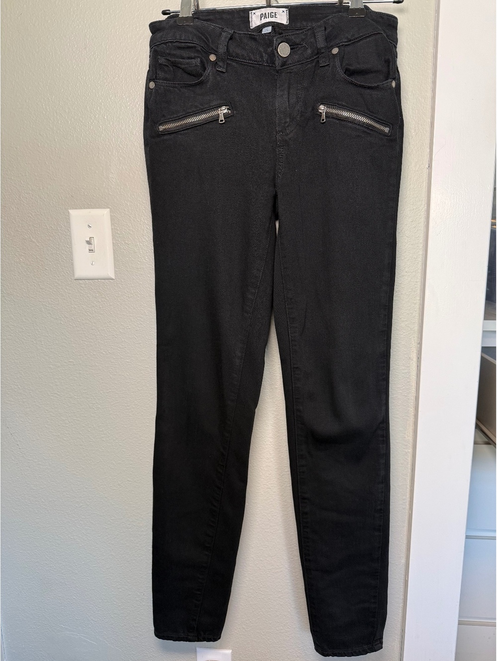 Paige Black Skinny Jeans with Front Zipper Pockets Size 26